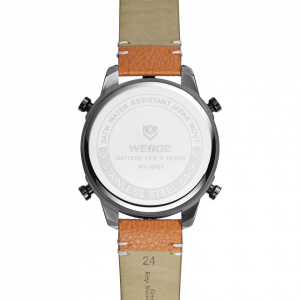 Ceas WEIDE, Quartz, Casual Sport, Maro, Curea Piele, WH6401-3C