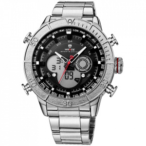 Ceas WEIDE, Quartz, Casual Sport, Negru, Curea Metalica, WH6308-1C