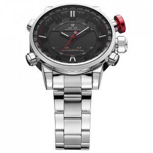Ceas WEIDE, Quartz, Casual Sport, Negru, Curea Metalica, WH6402-1C