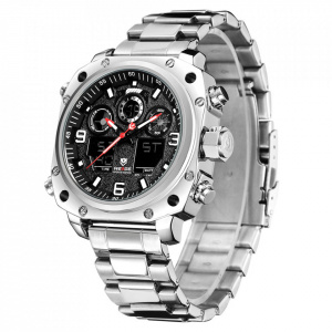 Ceas WEIDE, Quartz, Casual Sport, Negru, Curea Metalica, WH7303-1C