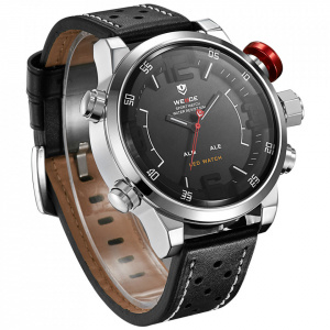 Ceas WEIDE, Quartz, Casual Sport, Negru, Curea Piele, WH5210-1C