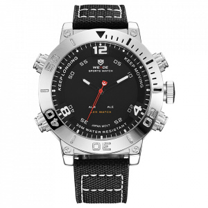 Ceas WEIDE, Quartz, Casual Sport, Negru, Curea Piele, WH6103-1C