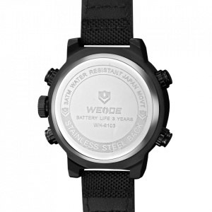 Ceas WEIDE, Quartz, Casual Sport, Negru, Curea Piele, WH6103B-1C