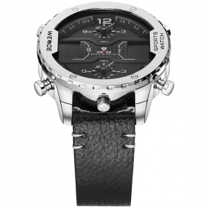 Ceas WEIDE, Quartz, Casual Sport, Negru, Curea Piele, WH6401-1C