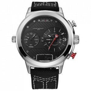 Ceas WEIDE, Quartz, Casual Sport, Negru, Curea Piele, WH6405-1C