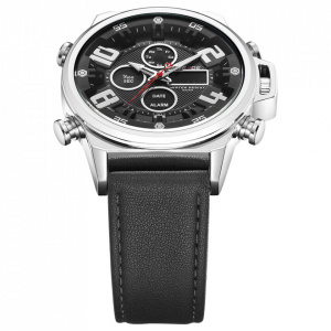 Ceas WEIDE, Quartz, Casual Sport, Negru, Curea Piele, WH7309-1C