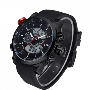 Ceas WEIDE, Quartz, Casual Sport, Negru, Curea Silicon, WH3401B-1C