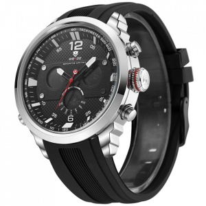 Ceas WEIDE, Quartz, Casual Sport, Negru, Curea Silicon, WH6303-3C