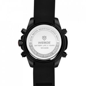 Ceas WEIDE, Quartz, Casual Sport, Negru, Curea Silicon, WH6406B-1C