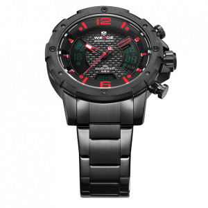 Ceas WEIDE, Quartz, Casual Sport, Rosu, Curea Metalica, WH8504B-1C