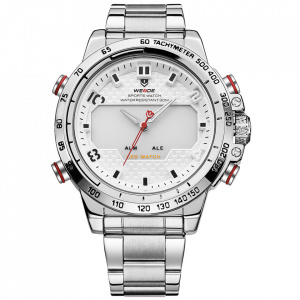 Ceas WEIDE, Quartz, Casual Sport, Alb, Curea Metalica, WH6102-2C