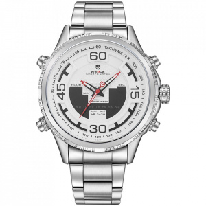 Ceas WEIDE, Quartz, Casual Sport, Alb, Curea Metalica, WH6306-2C