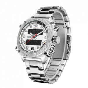 Ceas WEIDE, Quartz, Casual Sport, Alb, Curea Metalica, WH7302-2C