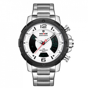 Ceas WEIDE, Quartz, Casual Sport, Alb, Curea Metalica, WH8504-2C