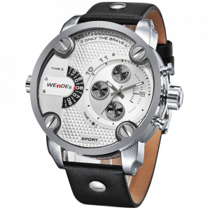 Ceas WEIDE, Quartz, Casual Sport, Alb, Curea Piele, WH3301-2C