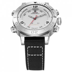 Ceas WEIDE, Quartz, Casual Sport, Alb, Curea Piele, WH6103-2C