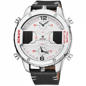 Ceas WEIDE, Quartz, Casual Sport, Alb, Curea Piele, WH6401-2C