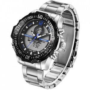 Ceas WEIDE, Quartz, Casual Sport, Albastru, Curea Metalica, WH6105-5C