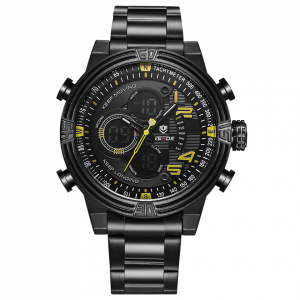 Ceas WEIDE, Quartz, Casual Sport, Galben, Curea Metalica, WH5209B-3C