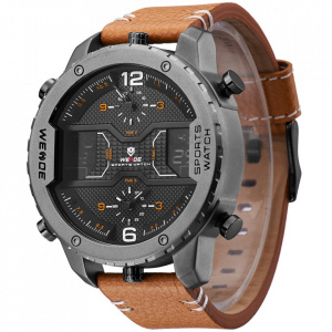 Ceas WEIDE, Quartz, Casual Sport, Maro, Curea Piele, WH6401-3C