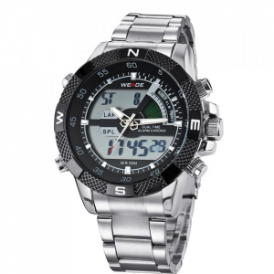 Ceas WEIDE, Quartz, Casual Sport, Negru, Curea Metalica, WH1104-1C