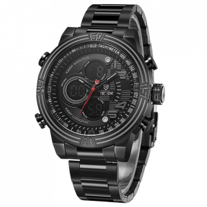 Ceas WEIDE, Quartz, Casual Sport, Negru, Curea Metalica, WH5209B-1C