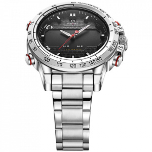 Ceas WEIDE, Quartz, Casual Sport, Negru, Curea Metalica, WH6102-1C