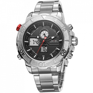 Ceas WEIDE, Quartz, Casual Sport, Negru, Curea Metalica, WH6108-1C