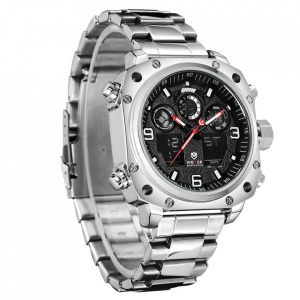 Ceas WEIDE, Quartz, Casual Sport, Negru, Curea Metalica, WH7303-1C