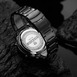 Ceas WEIDE, Quartz, Casual Sport, Negru, Curea Metalica, WH8503B-1C