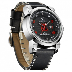 Ceas WEIDE, Quartz, Casual Sport, Negru, Curea Piele, UV1509-1C