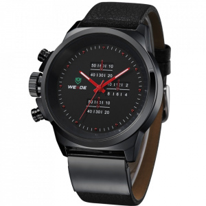 Ceas WEIDE, Quartz, Casual Sport, Negru, Curea Piele, WH3305B-2C