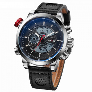 Ceas WEIDE, Quartz, Casual Sport, Negru, Curea Piele, WH3401-3C