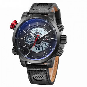 Ceas WEIDE, Quartz, Casual Sport, Negru, Curea Piele, WH3401B-5C