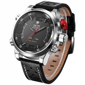 Ceas WEIDE, Quartz, Casual Sport, Negru, Curea Piele, WH5210-1C