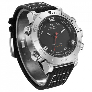 Ceas WEIDE, Quartz, Casual Sport, Negru, Curea Piele, WH6103-1C