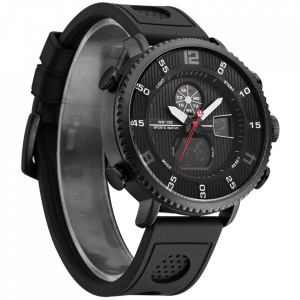 Ceas WEIDE, Quartz, Casual Sport, Negru, Curea Piele, WH6106B-1C