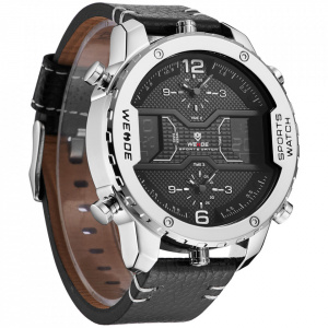 Ceas WEIDE, Quartz, Casual Sport, Negru, Curea Piele, WH6401-1C
