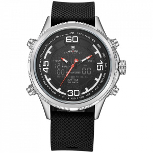 Ceas WEIDE, Quartz, Casual Sport, Negru, Curea Silicon, WH6306-3C