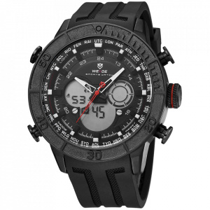 Ceas WEIDE, Quartz, Casual Sport, Negru, Curea Silicon, WH6308B-5C