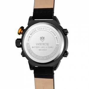Ceas WEIDE, Quartz, Casual Sport, Orange, Curea Piele, WH6101B-4C