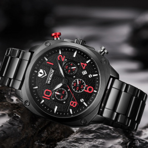Ceas WEIDE, Quartz, Casual Sport, Rosu, Curea Metalica, WD009B-3C