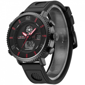 Ceas WEIDE, Quartz, Casual Sport, Rosu, Curea Piele, WH6106B-2C