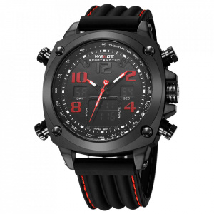 Ceas WEIDE, Quartz, Casual Sport, Rosu, Curea Silicon, WH5208B-2C