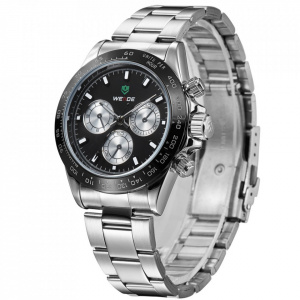 Ceas WEIDE, Quartz, Clasic, Negru, Curea Metalica, WH3309-1C