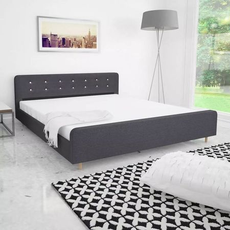 Cadru de pat cu LED piele artificială 180 x 200 cm gri închis