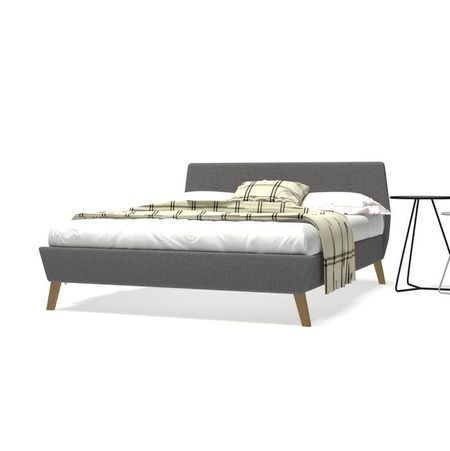Cadru pat, bază șipci, material textil, 140x200 cm, gri deschis