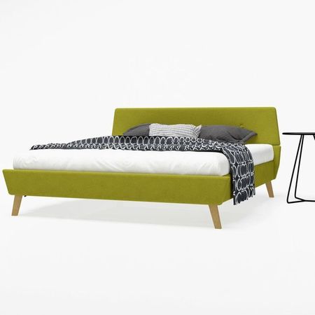 Cadru pat, bază șipci, material textil, 160 x 200 cm, verde