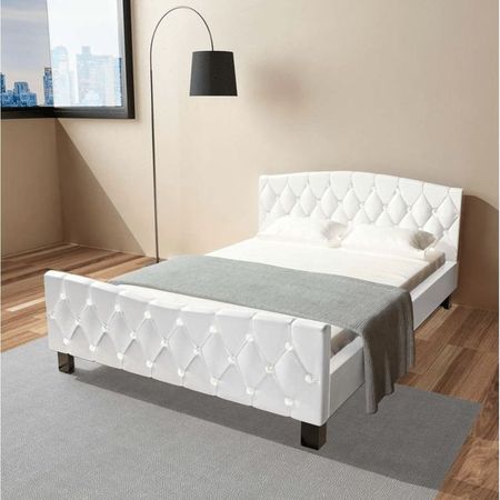 Cadru de pat, piele artificială, 140 x 200 cm, alb