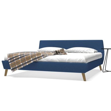 Cadru pat, bază șipci, material textil, 180 x 200 cm, albastru